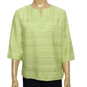 Alfred Dunner Beaded Crochet VNeck Keyhole Blouse